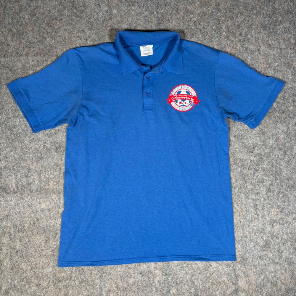Port and Company Polo Shirt Mens M Blue Long Island Futsal NY Anniversary